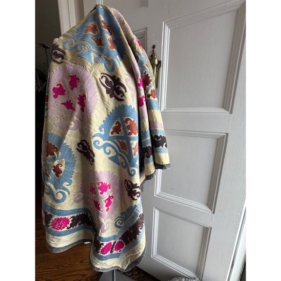 19th Century Silk on Cotton Uzbek Suzani Tapestry Throw - Picture 15 of 15